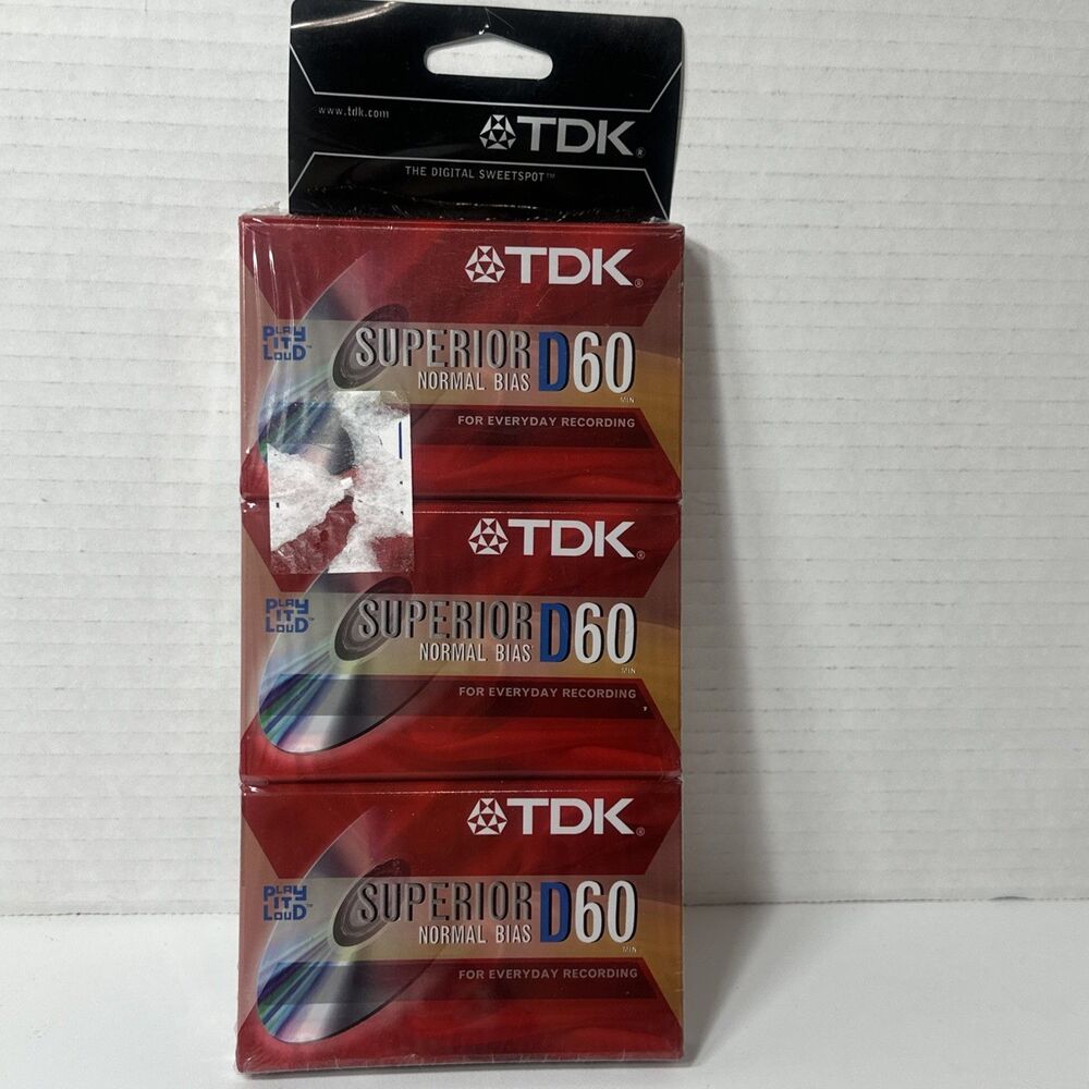 TDK Superior D60 IEC/Type 1 Normal Bias Blank Cassette Tapes 3 Pack New Sealed!